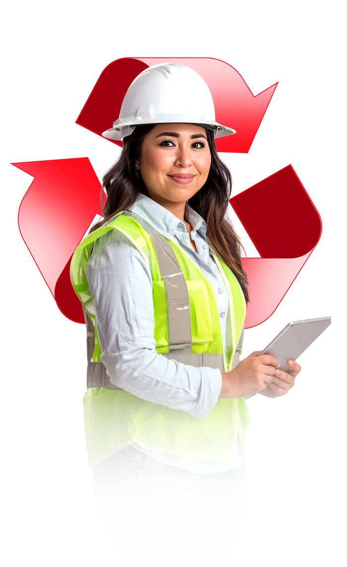 Mujer con símbolo de reciclaje